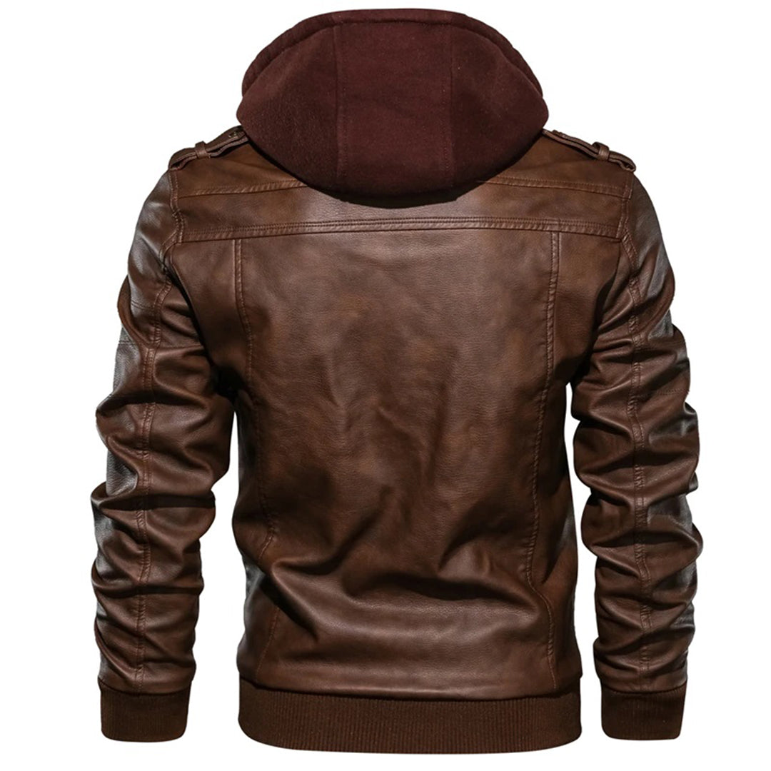 Jacob - Leather jacket with hood for men