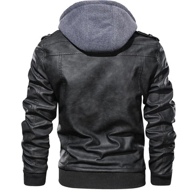 Jacob - Leather jacket with hood for men