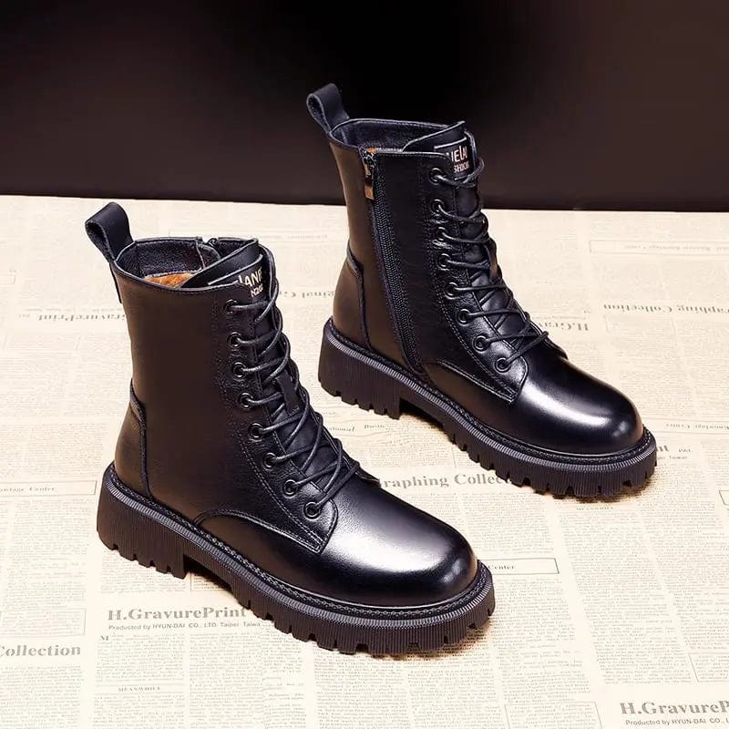 Helena - Black Leather Fur-Lined Insulated Boots